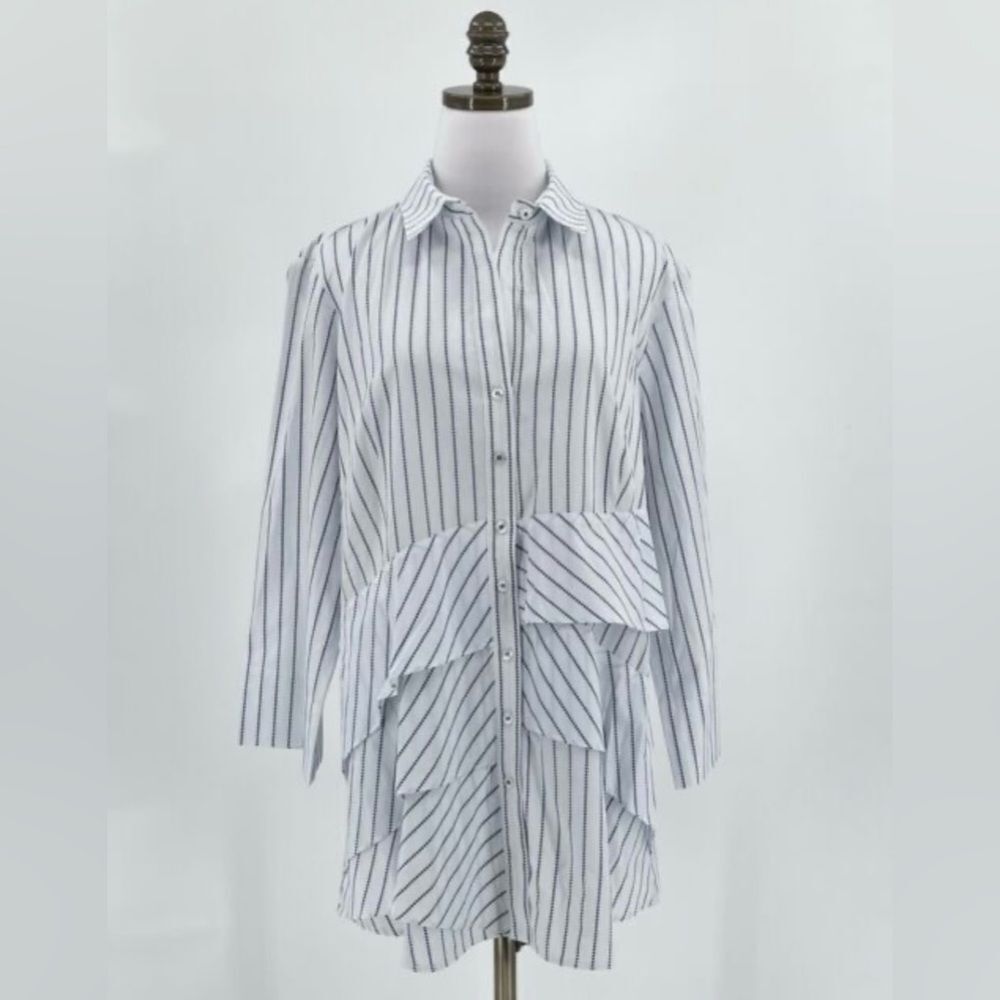 Finley Women’s Size 2X Blue White Stripe Jenna Three Quarter Sleeve Tunic Shirt